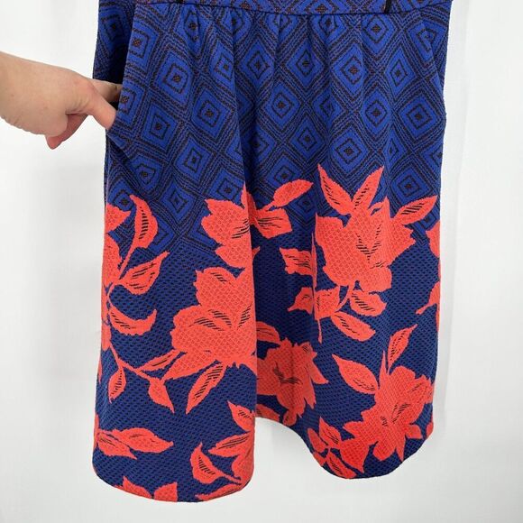 ANTHROPOLOGIE HD In Paris Blue Coral Floral Diamond Knit Mini Dress Size XS - Picture 5 of 8